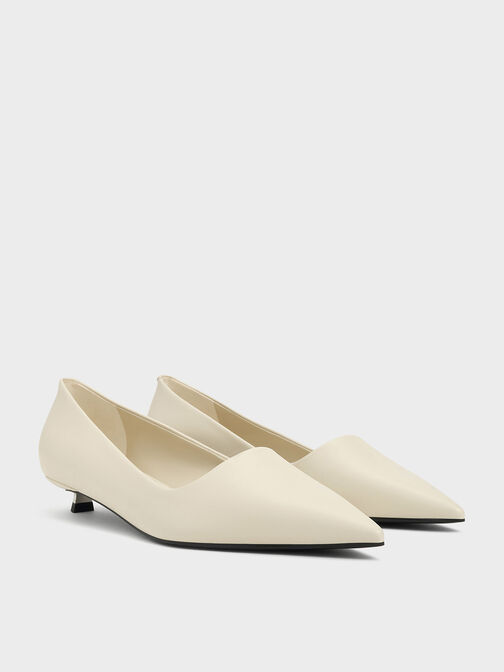 Pointed-Toe Kitten-Heel Pumps, Chalk, hi-res