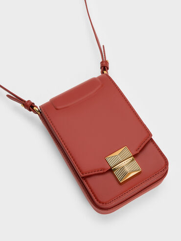 Kalinda Metallic Accent Phone Pouch, Brick, hi-res