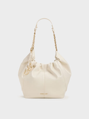 Ciara Ruched Hobo Bag, Cream, hi-res
