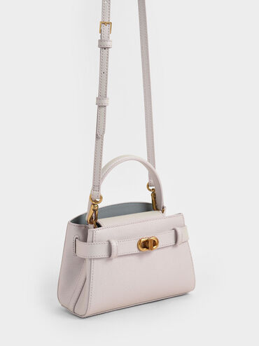 Aubrielle Metallic-Buckle Top Handle Bag, Pearl, hi-res