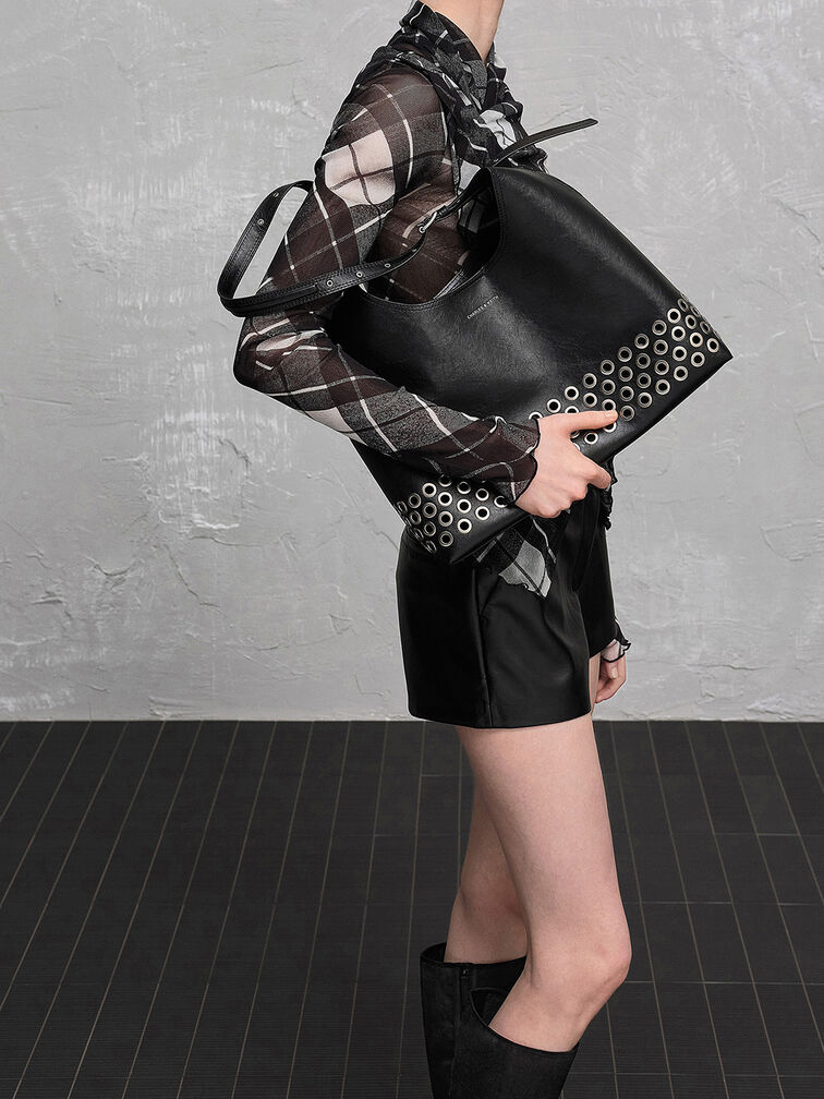 Liv Grommet Hobo Bag, Noir, hi-res