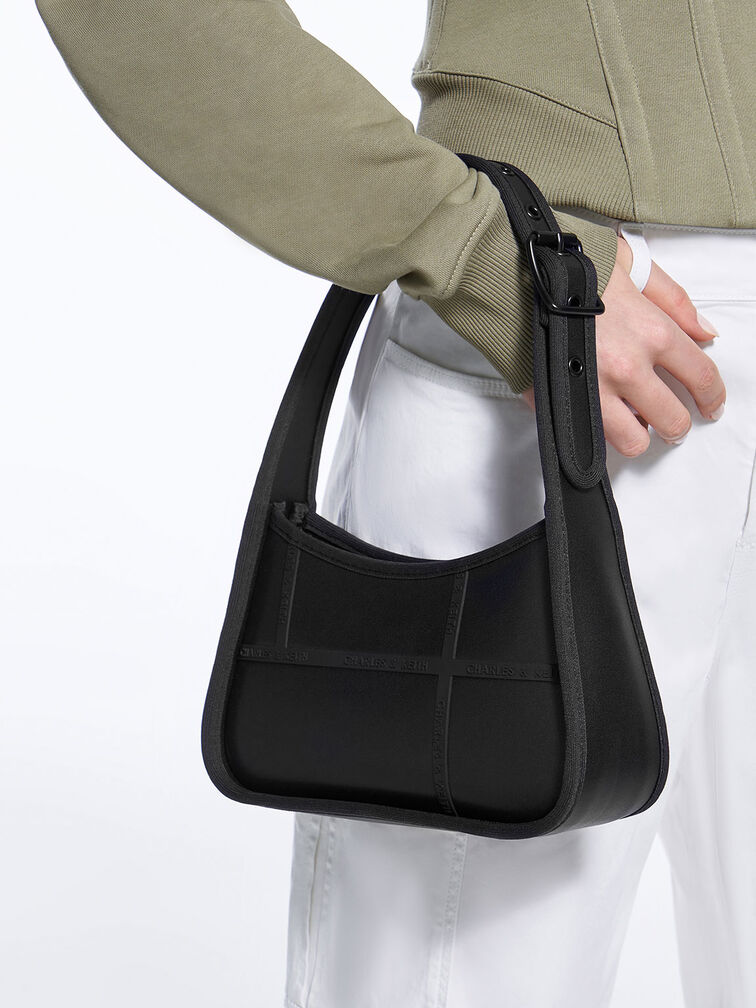 Avenue Contrast-Trim Trapeze Shoulder Bag, Black, hi-res