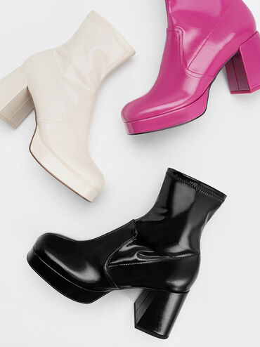 Patent Crinkle-Effect Block-Heel Boots, Beige, hi-res