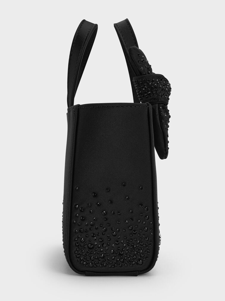 Mini Albany Leather Crystal-Embellished Knot-Bow Bag, Black, hi-res