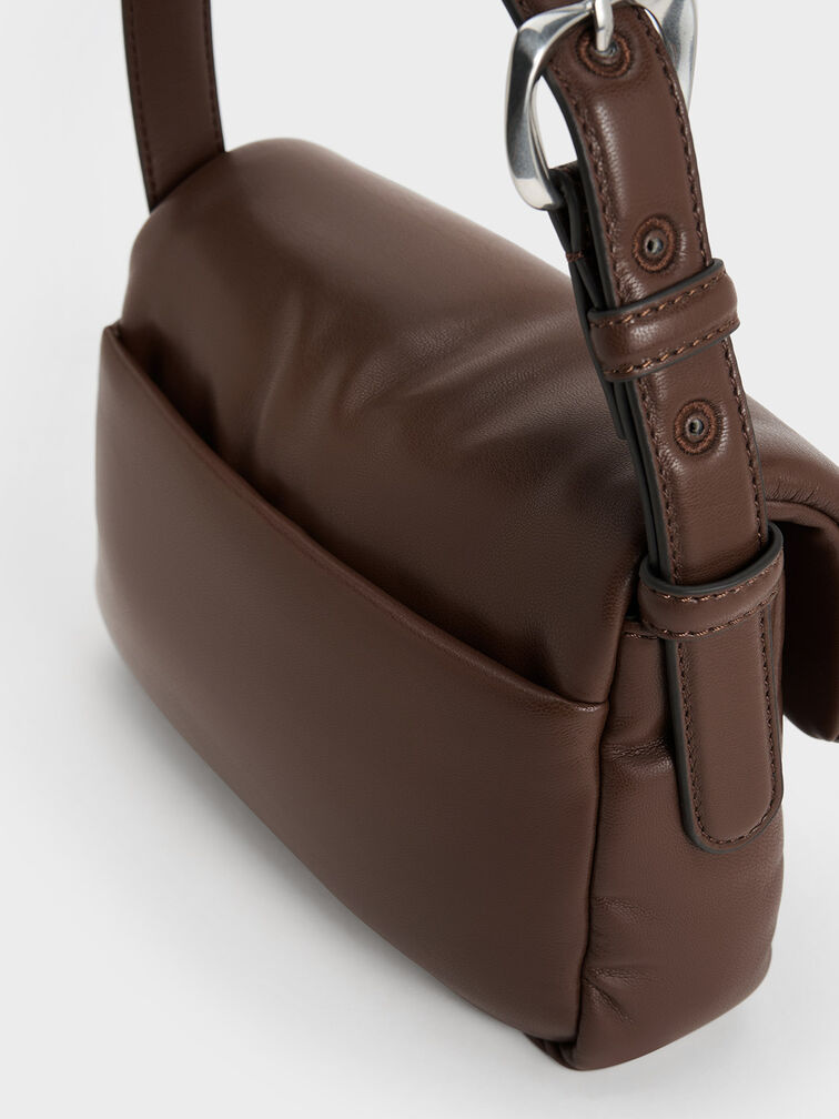 Moore Padded Shoulder Bag, Dark Brown, hi-res