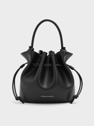 Sammie Drawstring Bucket Bag, Black, hi-res