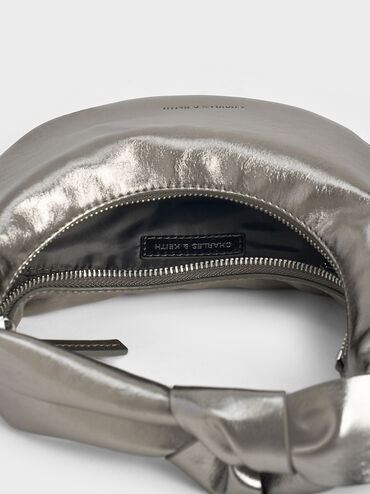 Micro Toni Knotted Crescent Hobo Bag, Pewter, hi-res