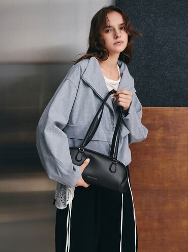 Nelly Elongated Shoulder Bag, Noir, hi-res