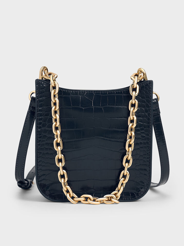 Aurelia Croc-Effect Metallic-Accent Crossbody Bag, Navy, hi-res