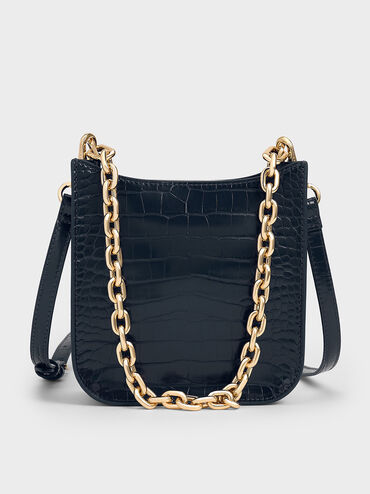 Aurelia Croc-Effect Metallic-Accent Crossbody Bag, Navy, hi-res