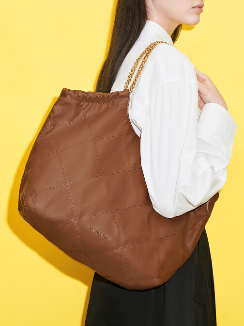 Braided Handle Tote Bag, Chocolate, hi-res