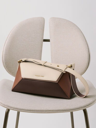 Nasrin Colourblock Geometric Shoulder Bag, Multi Brown, hi-res