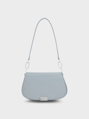 Linear Metallic Accent Small Shoulder Bag, Steel Blue, hi-res