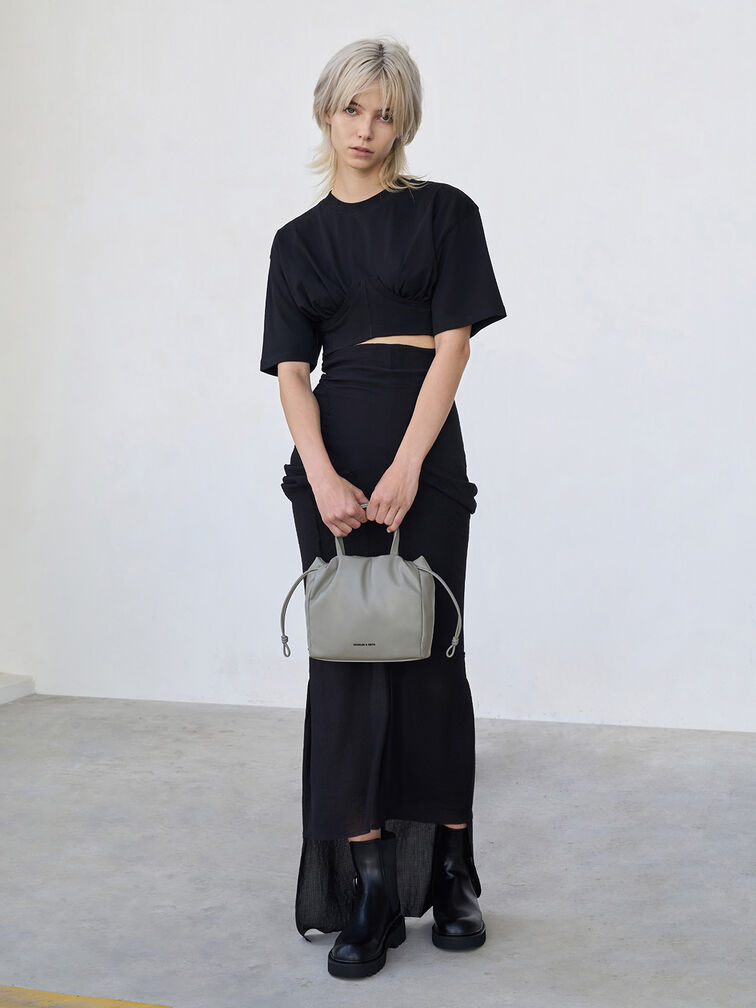 Mini Bethel Ruched Drawstring Tote Bag, Grey, hi-res