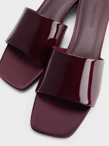 Patent Wide-Strap Heeled Mules, Burgundy, hi-res