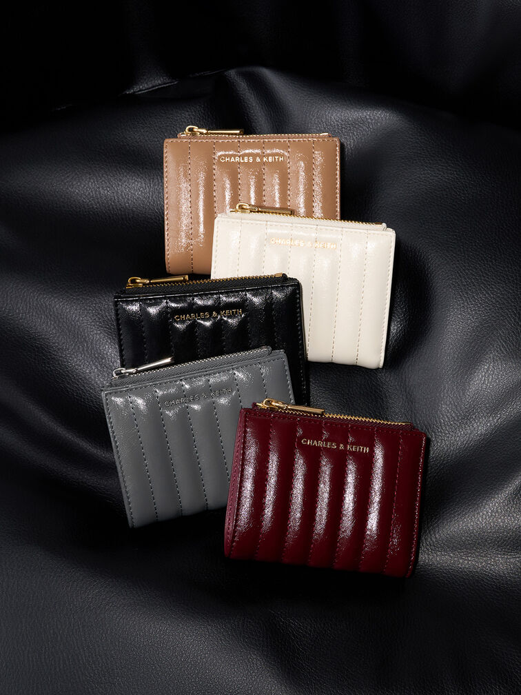Donna Crinkle-Effect Panelled Top-Zip Wallet, Tan, hi-res