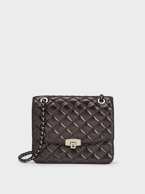 Quilted Push-Lock Clutch Bag, Multi, hi-res