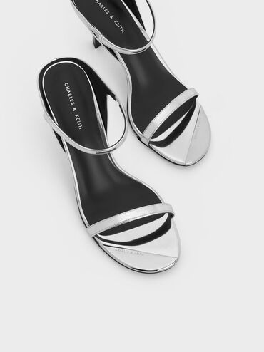 Metallic Cap Stiletto Heel Mules, Silver, hi-res