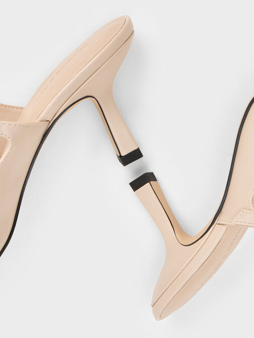 Buckle-Strap Heeled Mules, Nude, hi-res