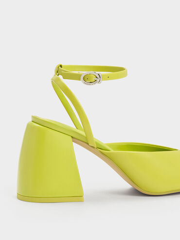 Chunky Heel Ankle-Strap Pumps, Lime, hi-res