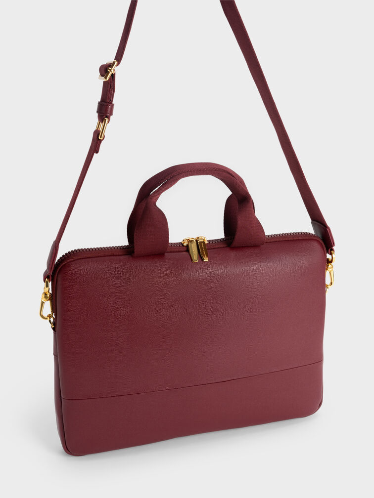 Textured Laptop Bag, Burgundy, hi-res