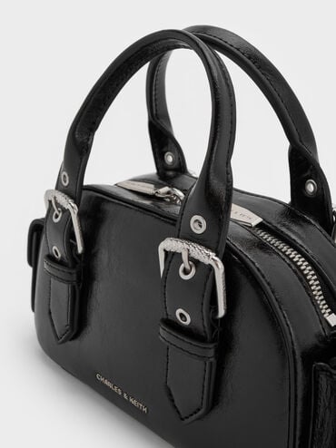 Blaise Buckle-Strap Side-Pocket Bowling Bag, Noir, hi-res
