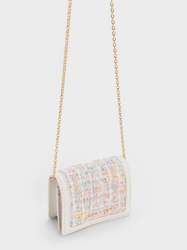 Micaela Tweed Card Holder, White, hi-res