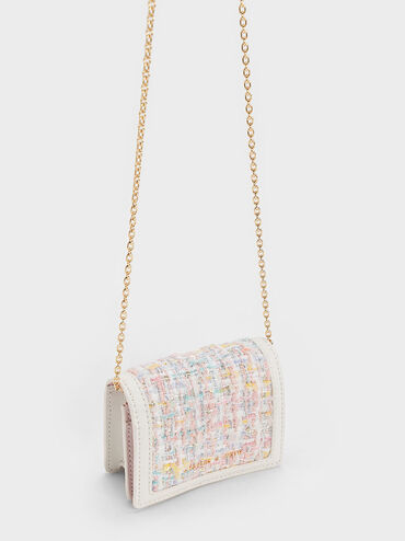 Micaela Tweed Card Holder, White, hi-res