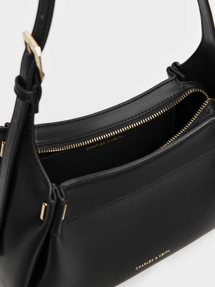 Clarice Pleated Shoulder Bag, Black, hi-res