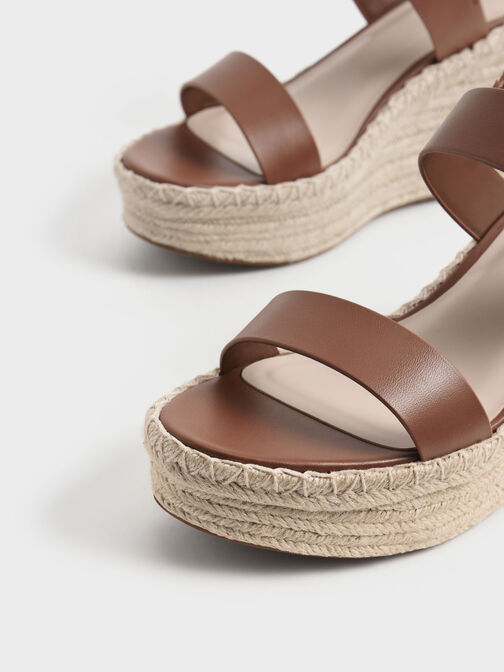 Buckled Espadrille Wedges, Brown, hi-res