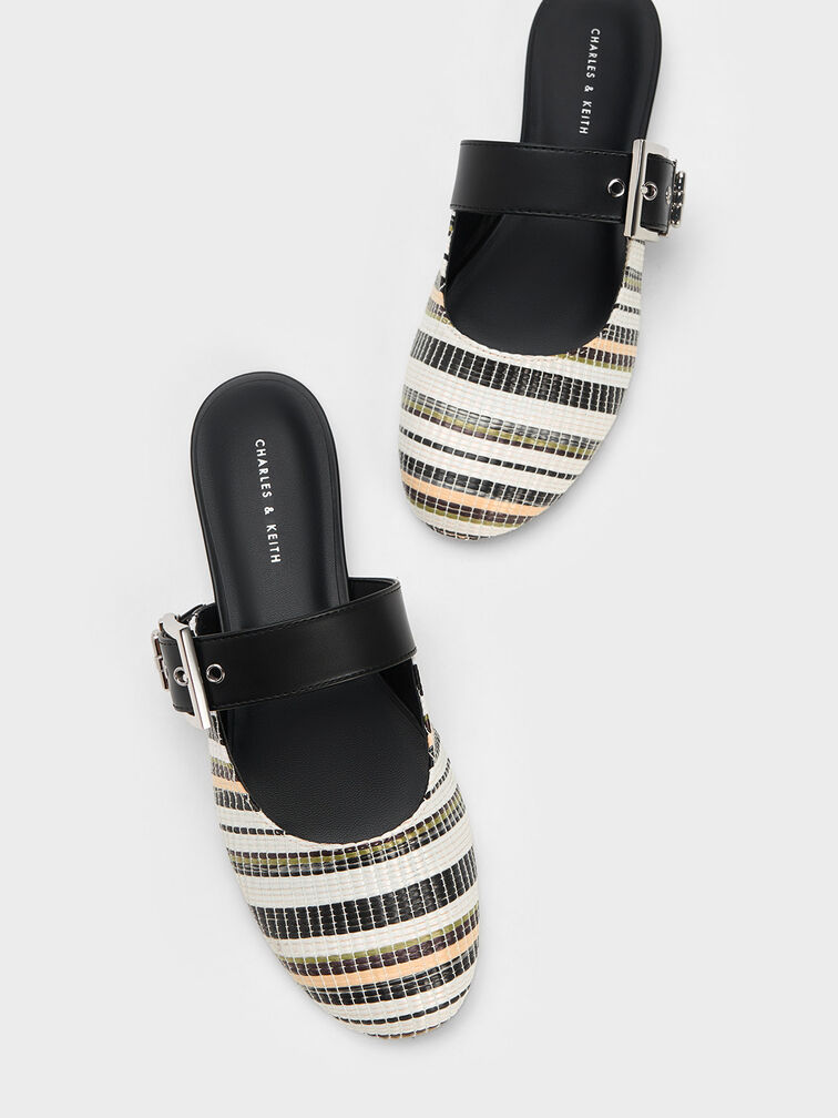 Buckled Striped Flat Mules, Multi, hi-res