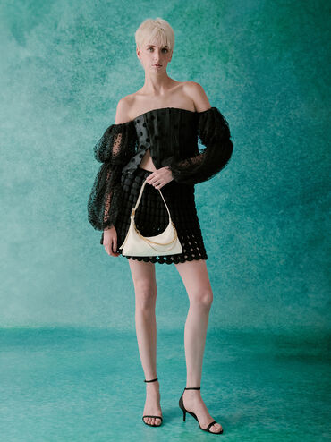 Atwood Chain-Embellished Shoulder Bag, Cream, hi-res