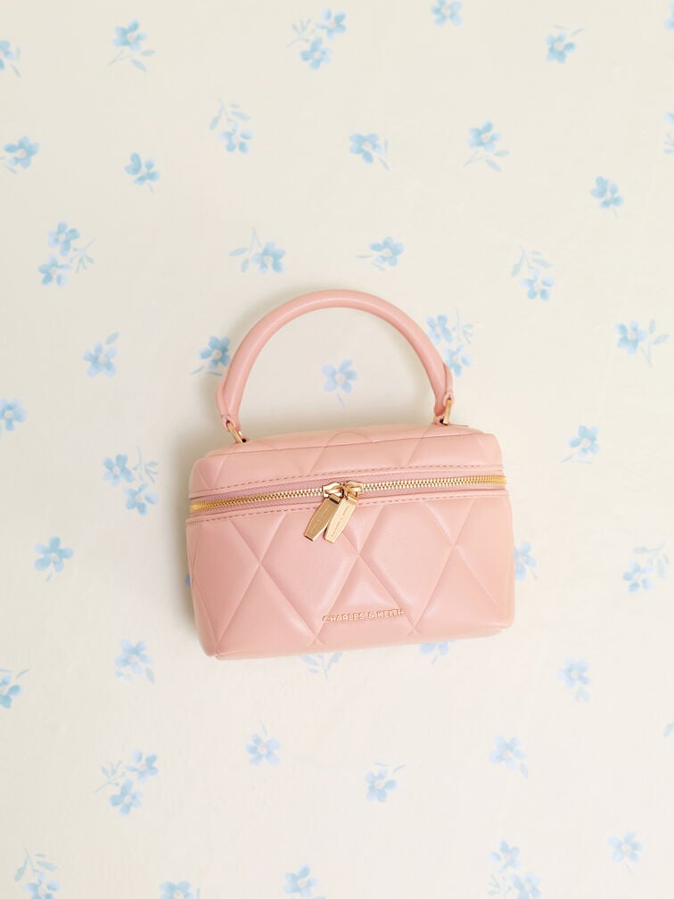 Arwen Quilted Top Handle Vanity Bag, Pink, hi-res