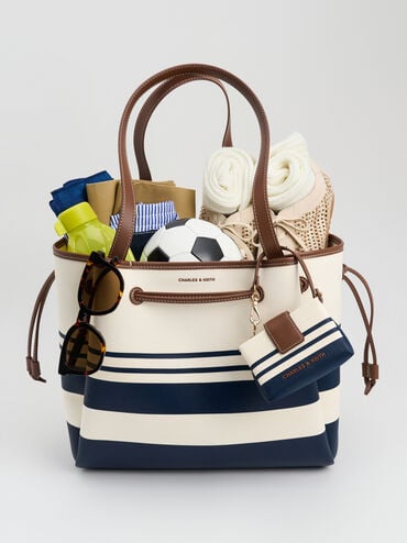 Hanya Canvas Striped Drawstring Tote Bag, Multi, hi-res