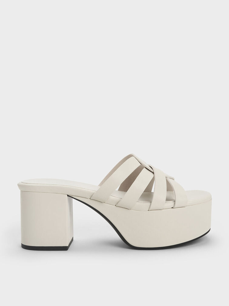 Interwoven Chunky Platform Mules, Chalk, hi-res