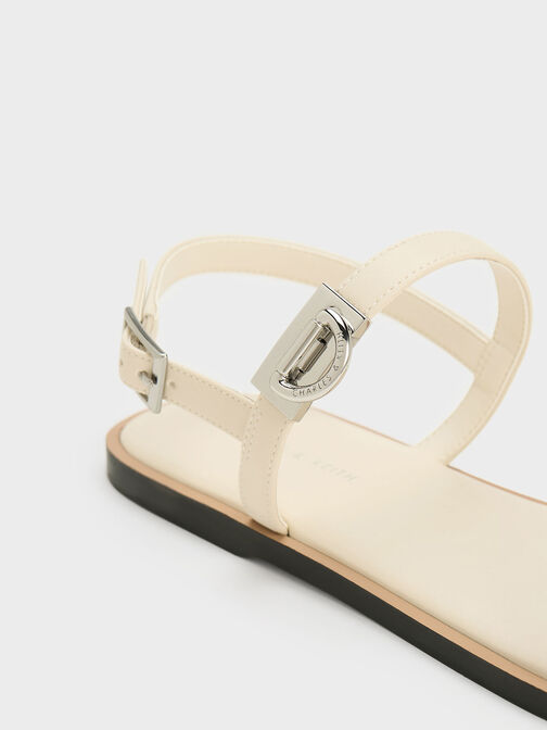 Double Metallic Buckle Sandals, Chalk, hi-res