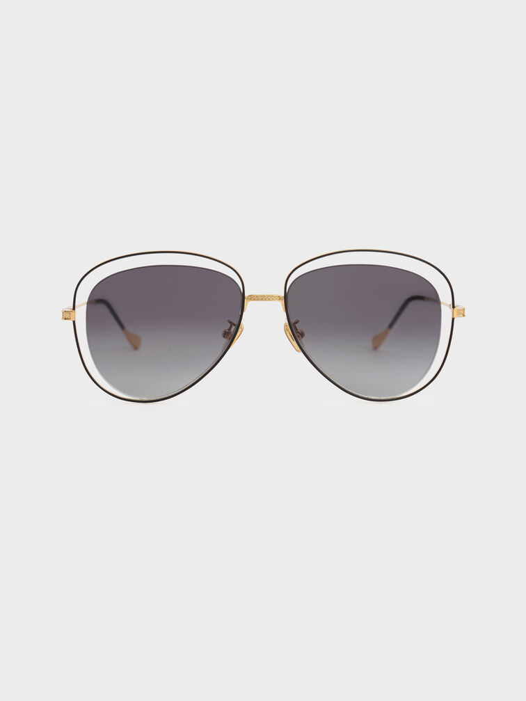 Cut-Out Aviator Sunglasses, Black, hi-res