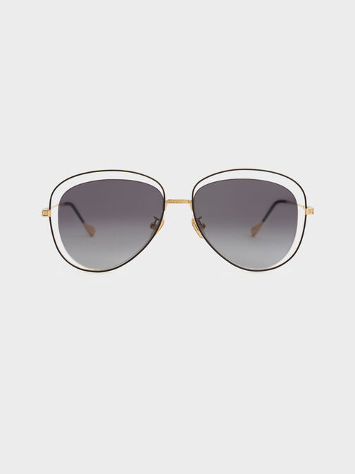 Cut-Out Aviator Sunglasses, Black, hi-res