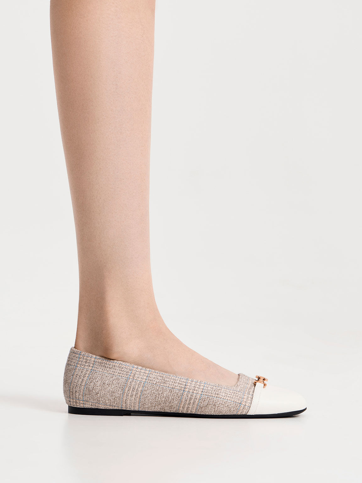 Grey Metallic Accent Checkered Ballerinas CHARLES KEITH IN