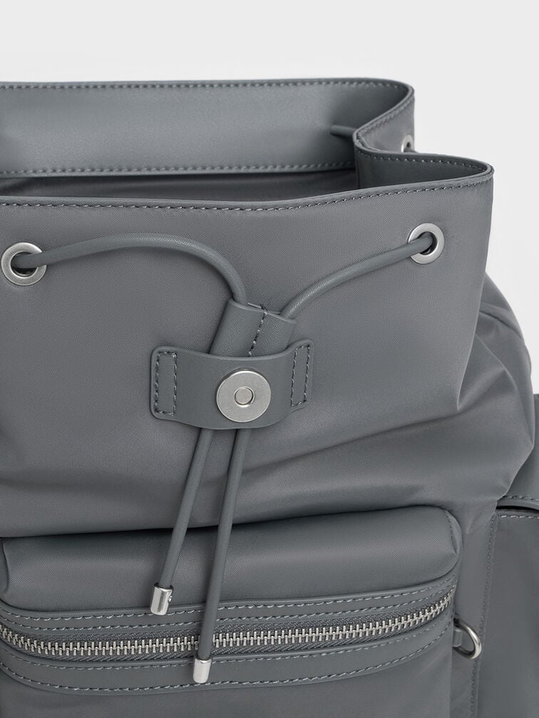 Nylon Puffy Chain-Link Backpack, Grey, hi-res
