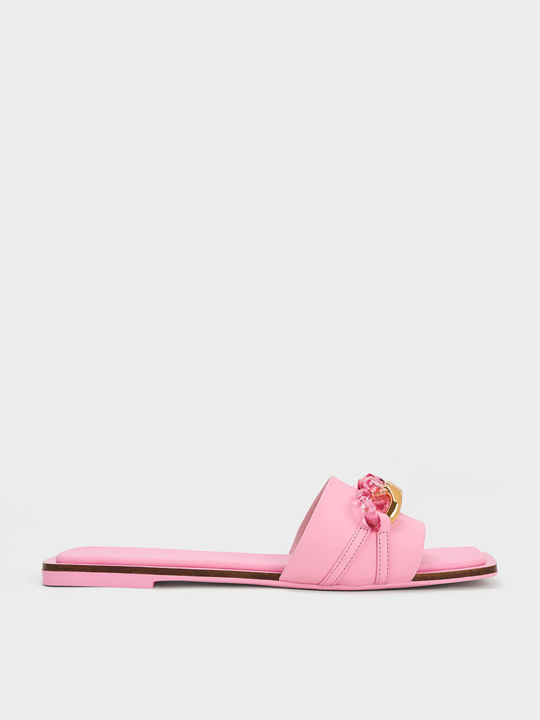 Chunky Chain-Link Slide Sandals, Pink, hi-res