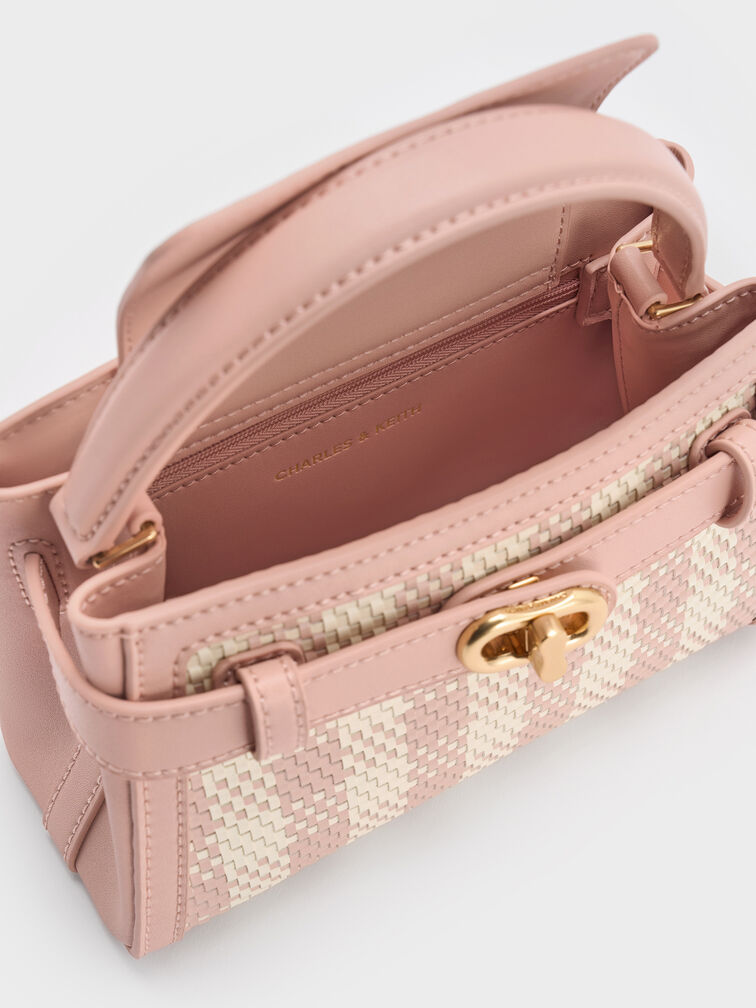 Aubrielle Checkered Top Handle Bag, Light Pink, hi-res