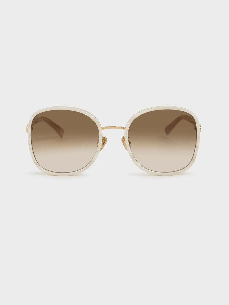 Braided Temple Butterfly Sunglasses, Cream, hi-res