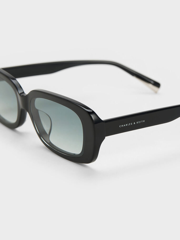 Aubrey Rectangular Recycled Acetate Sunglasses, Black, hi-res