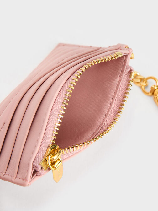 Aubrielle Stitch-Trim Zip Card Holder, Light Pink, hi-res