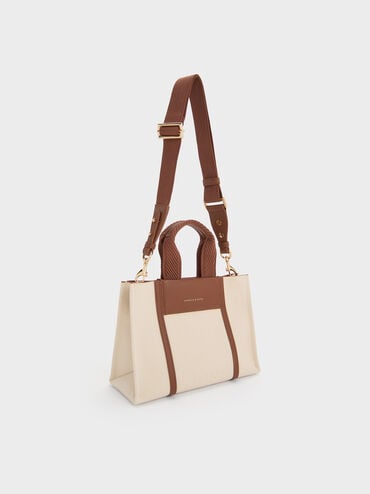 Mini Shalia Canvas Tote Bag, Beige Canvas, hi-res