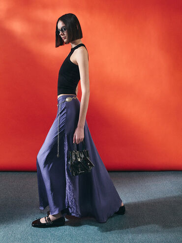Matina Patent Crinkle-Effect Elongated Tote Bag, Prism Noir, hi-res