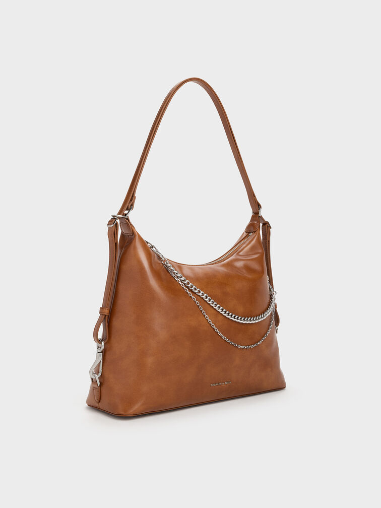 Atwood Chain Hobo Bag, Distressed Tan, hi-res