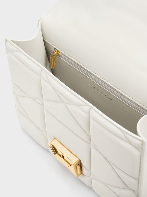 Blanche Chevron Chain Handle Bag, White, hi-res