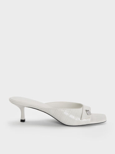 Griselda Croc-Effect Kitten-Heel Mules, Animal Print White, hi-res